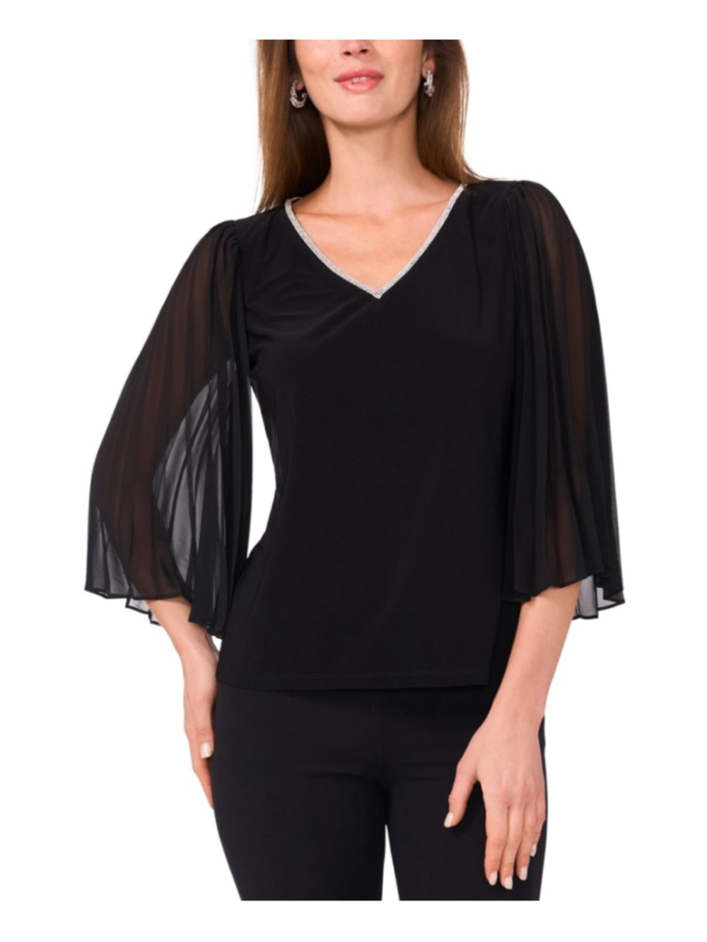 MSK Black Blouse with Silver Trim, Size S (17-18 PTP) NWT